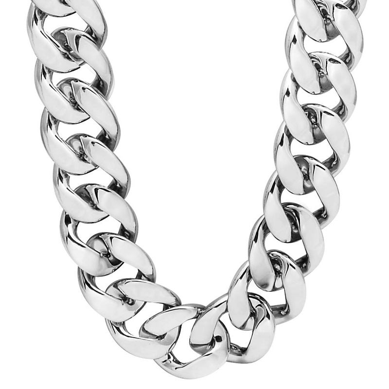 CrazyPiercing Faux Silver Acrylic Chain Necklace, 90s Punk Style Necklace Costume Jewelry, Hip Hop Turnover Chain Necklace, Plastic 32 inches, 36 inches 35mm (Silver-36Inch) - Image 1